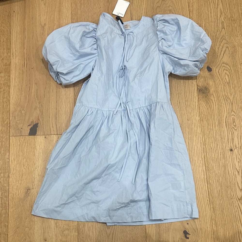 H&M Light Blue Puff Sleeve Dress XXS NWT